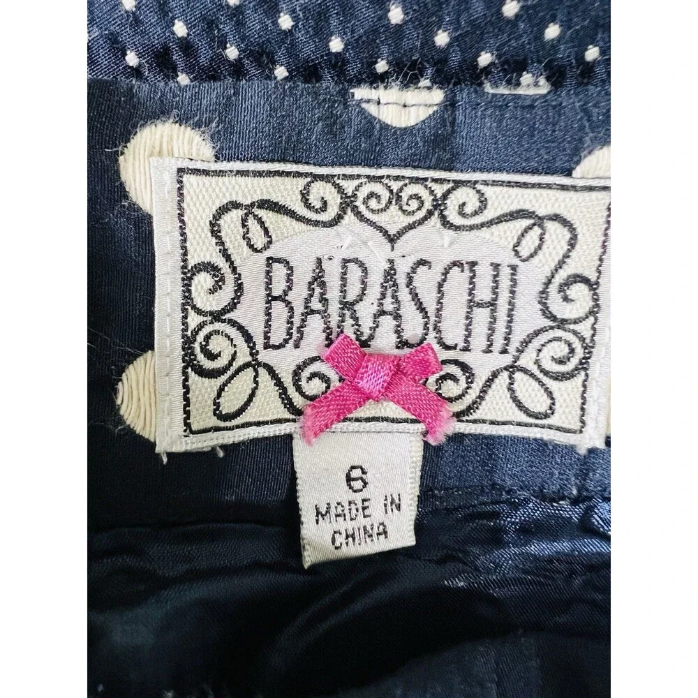 Anthropologie Baraschi Navy Blue & White Polka Dot Pencil Skirt Retro Vibes Sz 6
